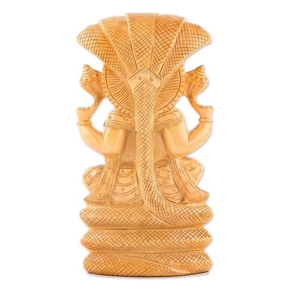 Alternate image for Ganesha and Serpent-Themed Kadam Wood Sculpture from India Seshnag