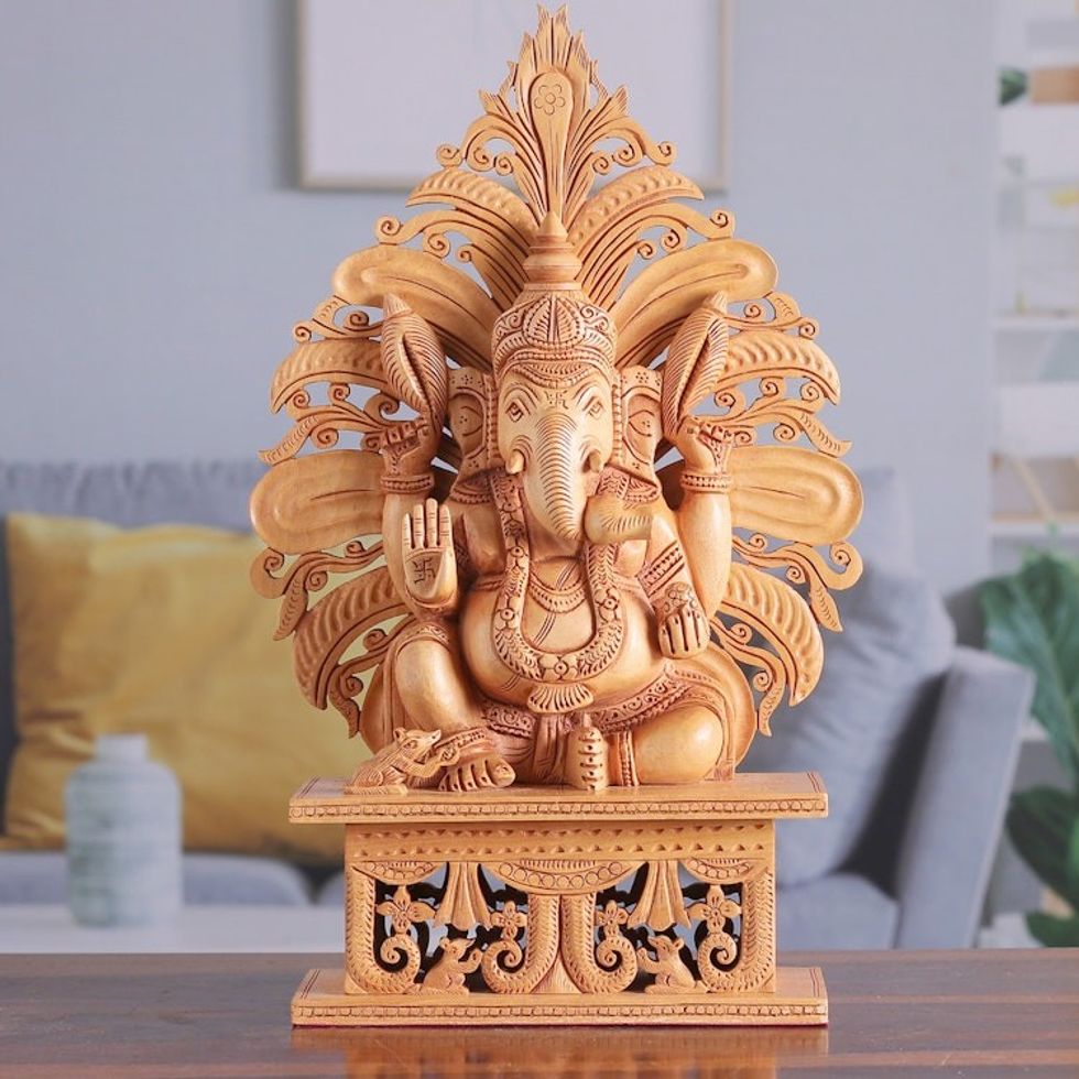 Wood sculpture 'Fiery Ganesha'
