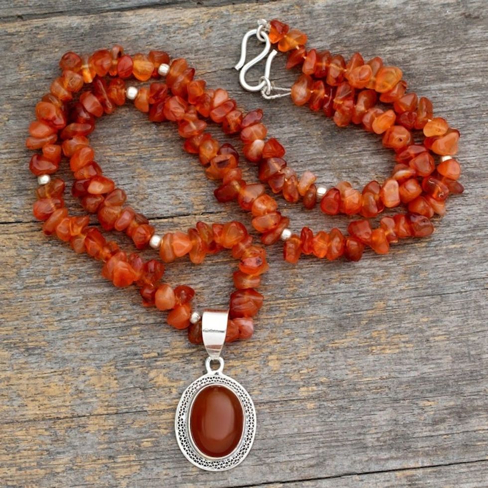 Fair Trade Carnelian Pendant Necklace 'Flame of Love'