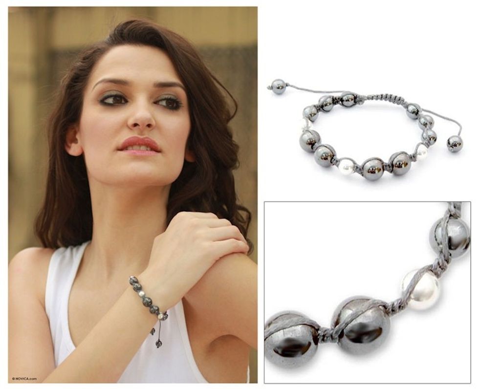 Hematite Shambhala-style bracelet 'Peace in the Shadows'