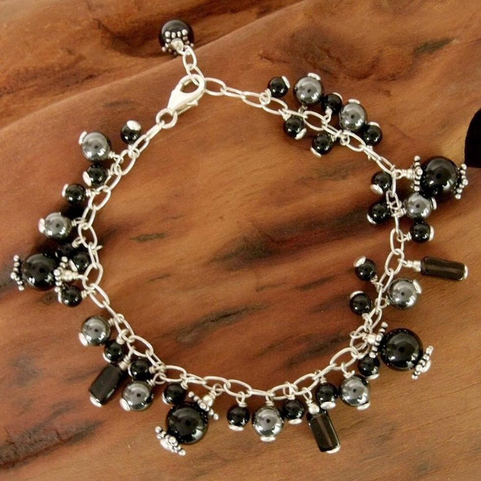 Onyx and smoky quartz beaded bracelet 'After Midnight'