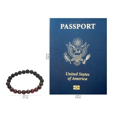 Alternate image for Black Lava Stone and Brown Agate Beaded Stretch Bracelet Quiet Volcano