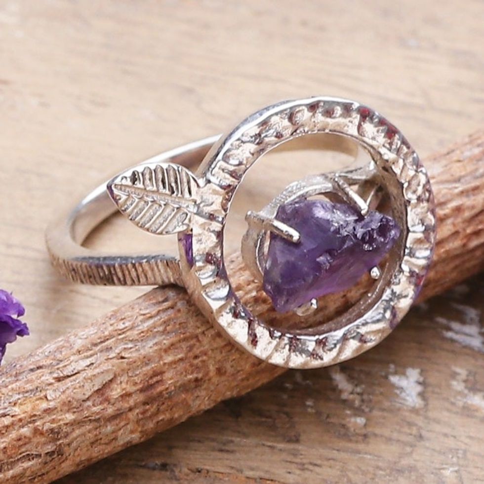 Sterling Silver and Freeform Amethyst Cocktail Ring 'Center of Wisdom'