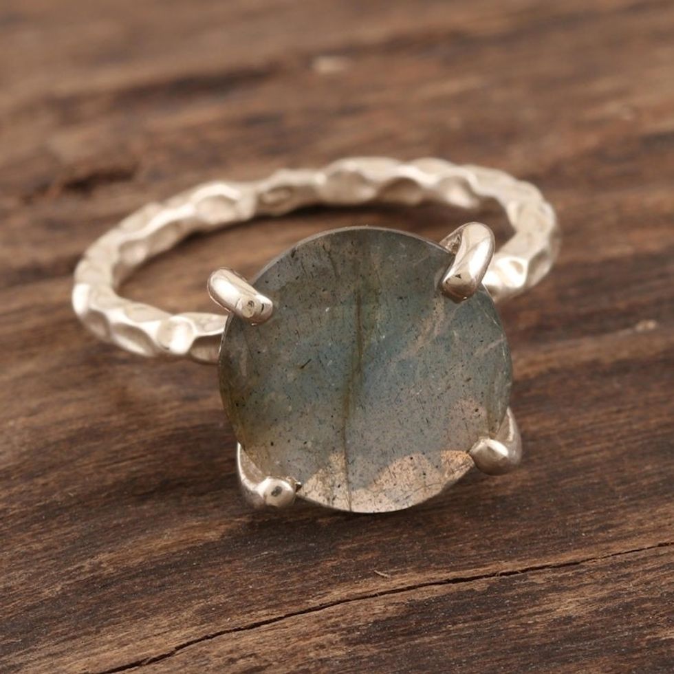 Rhodium-Plated Sterling Silver Labradorite Cocktail Ring 'Evening Calm'