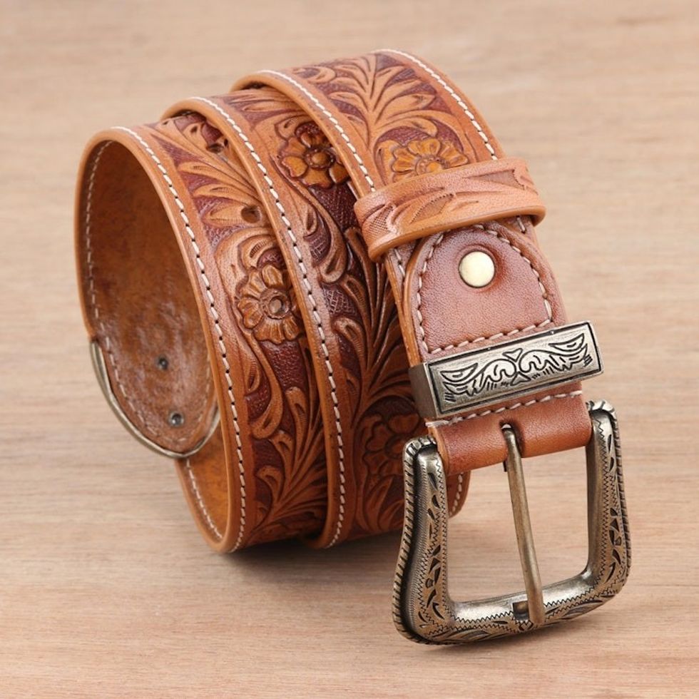 Men's Artisan Crafted Leather Belt 'Garden Glory'