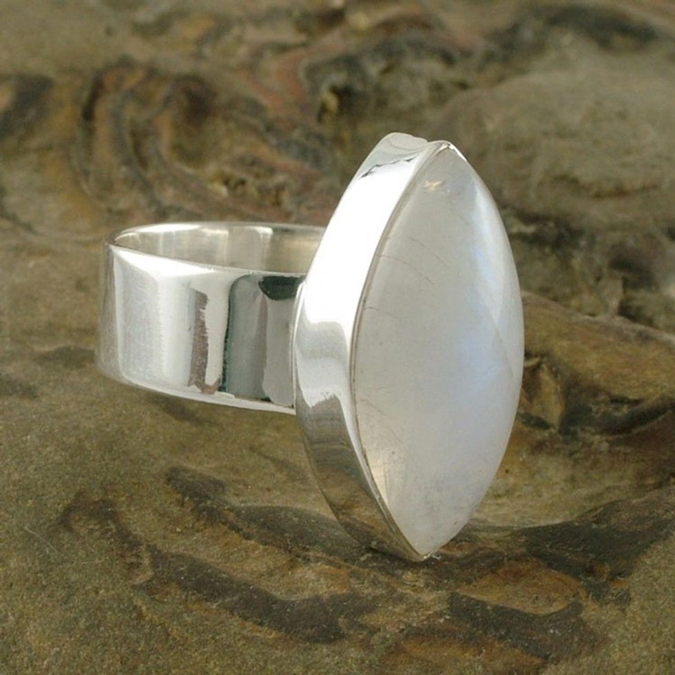 Hand Made Modern Sterling Silver and Moonstone Ring 'Asymmetry'