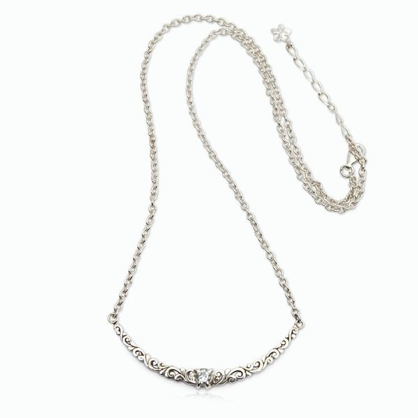 Alternate image for Blue Topaz Silver Pendant Necklace with Leaf Motifs Graceful Bloom