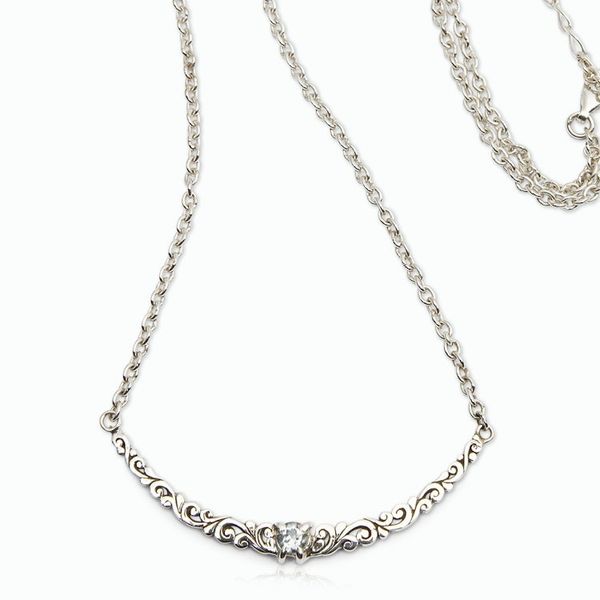 Alternate image for Blue Topaz Silver Pendant Necklace with Leaf Motifs Graceful Bloom