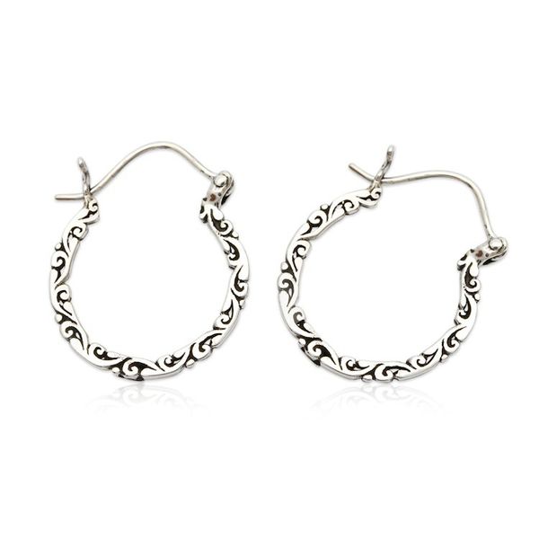 Alternate image for Vine-Themed Oxidized Polished Sterling Silver Hoop Earrings Vintage Air