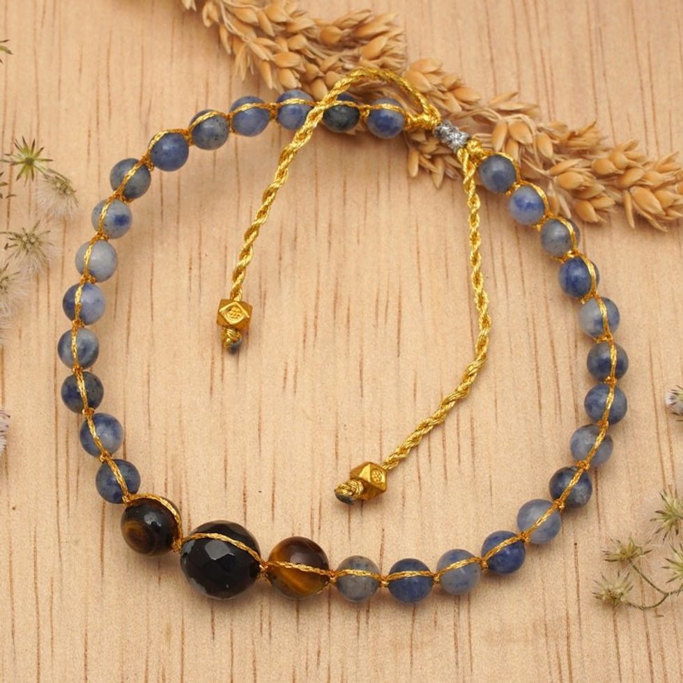 Golden-Toned Multi-Gemstone Beaded Bracelet Made in Bali 'Intuitive Sparks'