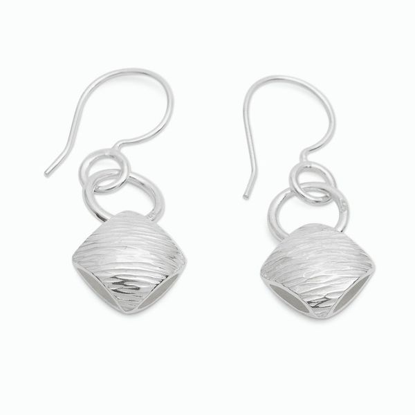 Alternate image for Geometric Textured Modern Silver Dangle Earrings from Bali Chic Cushion