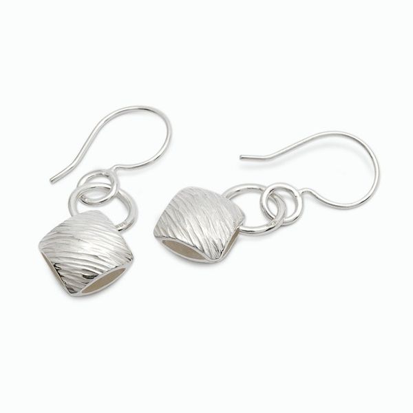Alternate image for Geometric Textured Modern Silver Dangle Earrings from Bali Chic Cushion