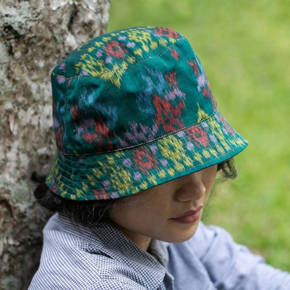 Artisan-Made Forest Green 100 Cotton Bucket Hat from Bali 'Lucky Green'