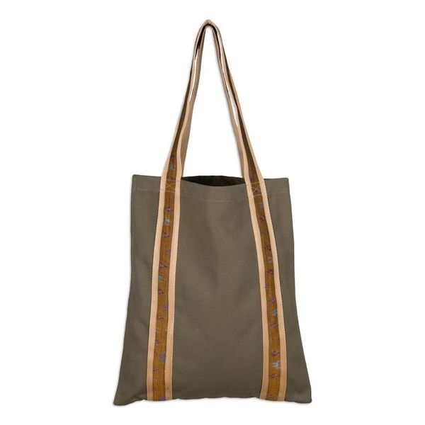 Alternate image for Ikat-Themed Olive Cotton Canvas Tote Bag Crafted in Bali Island Olive