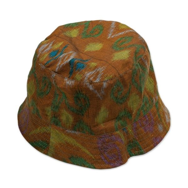 Alternate image for Balinese Ikat-Themed 100 Cotton Bucket Hat in Sepia Hues Sepia Denpasar