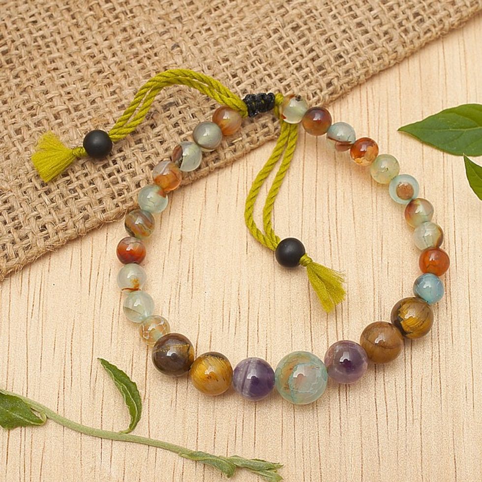 Folk Art Bohemian Multi-Gemstone Beaded Bracelet from Bali 'Bold Glimpses'
