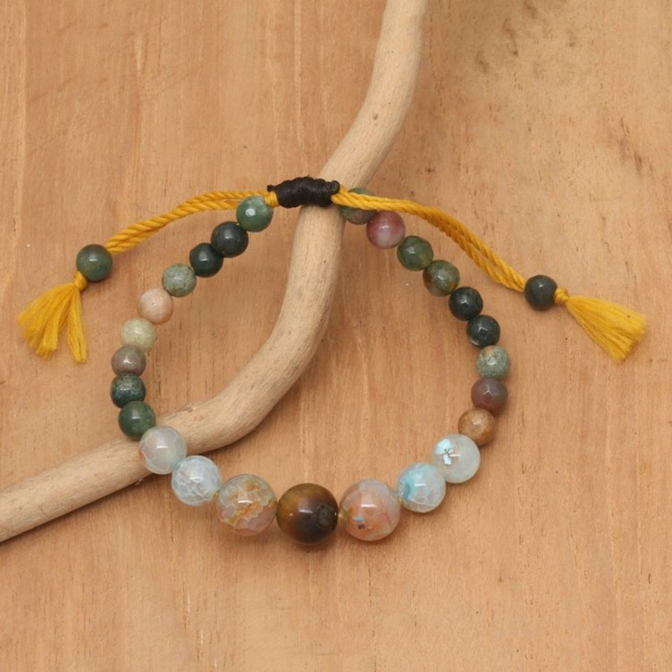 Adjustable Multi-Gemstone Beaded Yoga Bracelet from Bali 'Tranquil Mind'