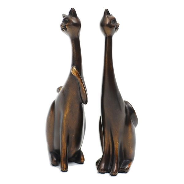 Alternate image for Set of 2 Golden Cement and Lava Sand Cat Sculptures Fanciful Felines