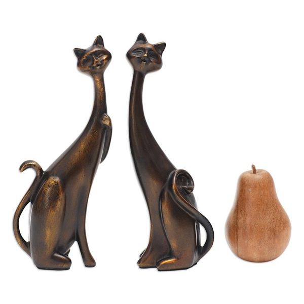 Alternate image for Set of 2 Golden Cement and Lava Sand Cat Sculptures Fanciful Felines