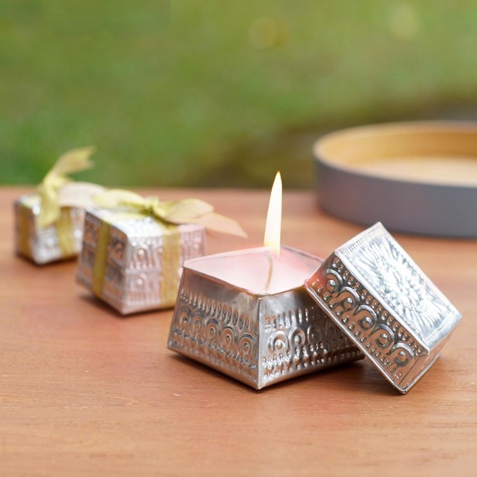 Handmade Aluminum Tinned Beeswax Candles Set of 3 'Evening Glow'