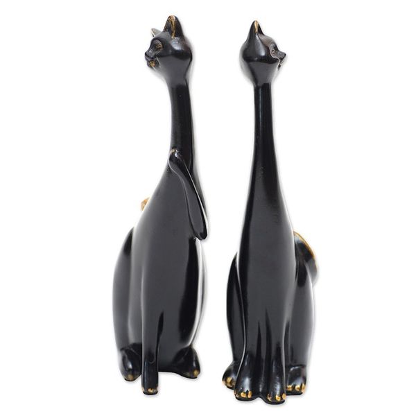 Alternate image for Set of 2 Black Cement and Lava Sand Cat Sculptures Feline Mystery