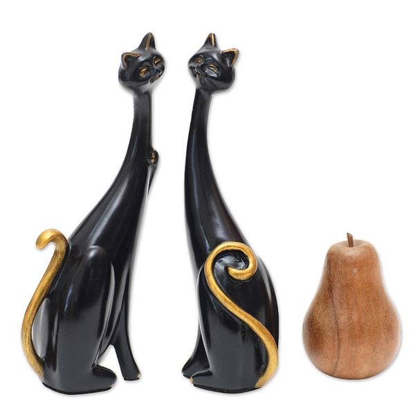 Alternate image for Set of 2 Black Cement and Lava Sand Cat Sculptures Feline Mystery