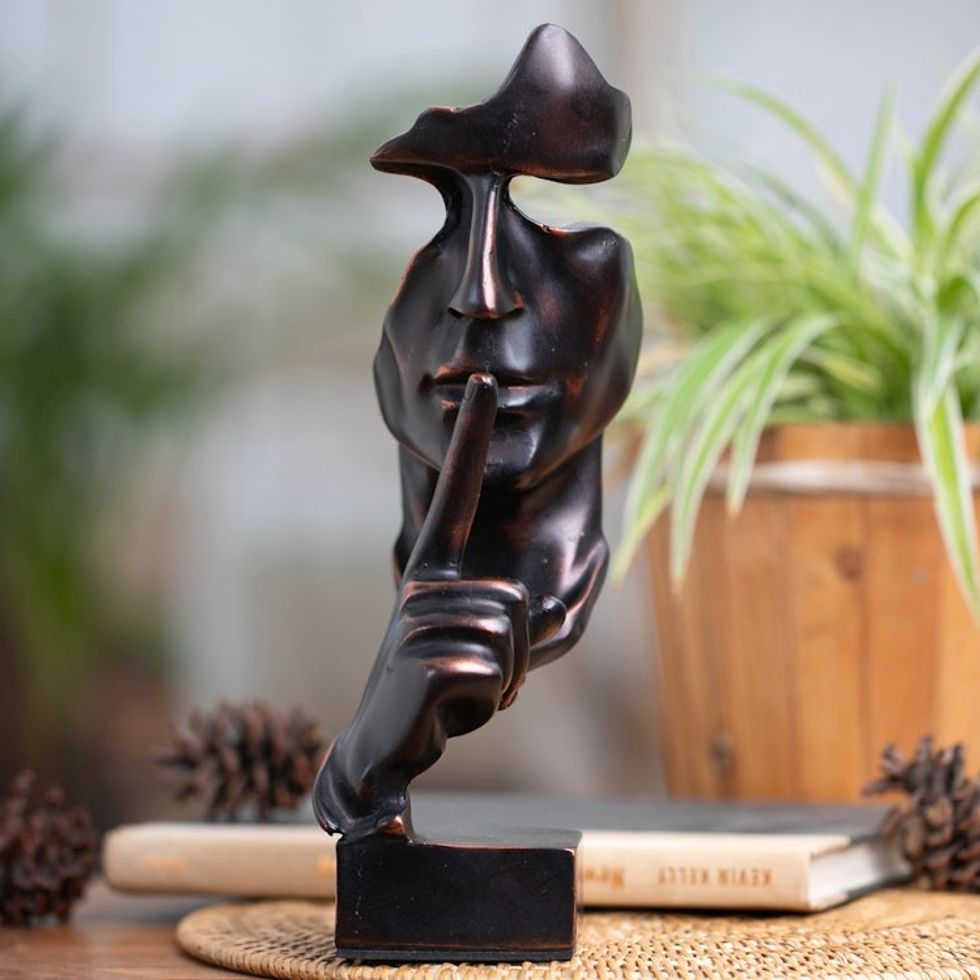 Javanese Artisan-Made Resin Sculpture in Dark Copper Hues 'Silent Art'