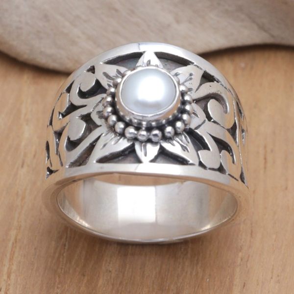 Alternate image for Floral Cultured Pearl Single Stone Ring Crafted in Java Dame of the Garden