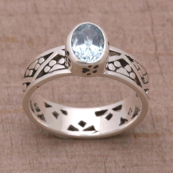 Alternate image for Blue Topaz and Sterling Silver Single Stone Ring from Bali Paws for a Cause