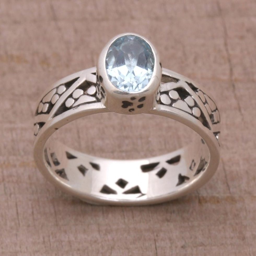 Blue Topaz and Sterling Silver Single Stone Ring from Bali 'Paws for a Cause'