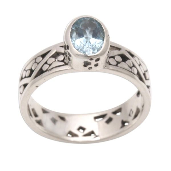 Alternate image for Blue Topaz and Sterling Silver Single Stone Ring from Bali Paws for a Cause