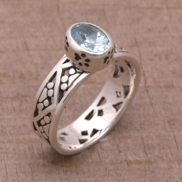 Alternate image for Blue Topaz and Sterling Silver Single Stone Ring from Bali Paws for a Cause