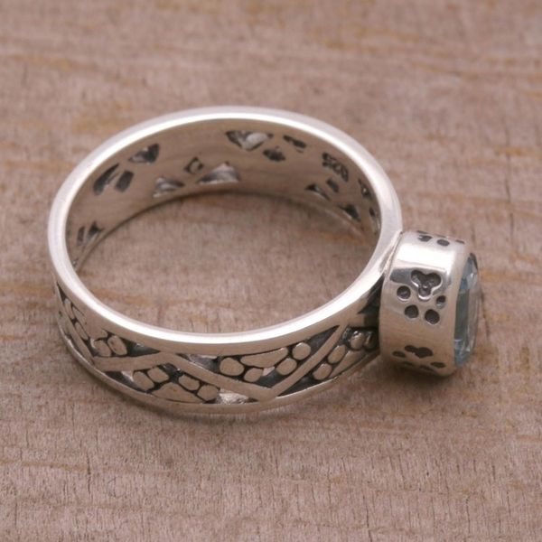 Alternate image for Blue Topaz and Sterling Silver Single Stone Ring from Bali Paws for a Cause