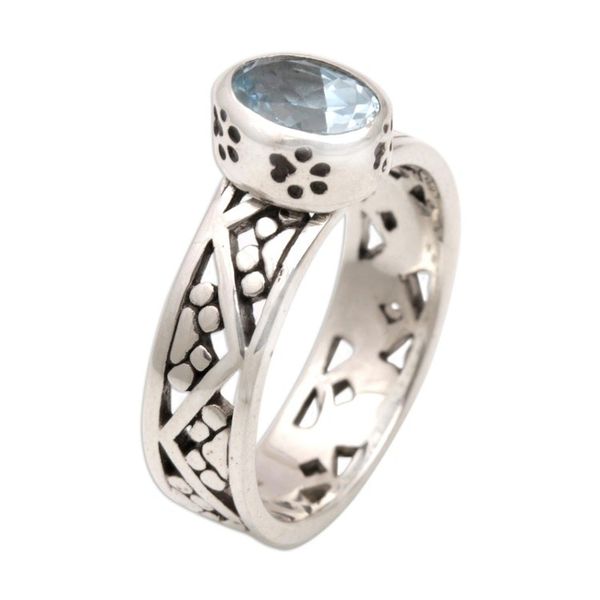 Alternate image for Blue Topaz and Sterling Silver Single Stone Ring from Bali Paws for a Cause