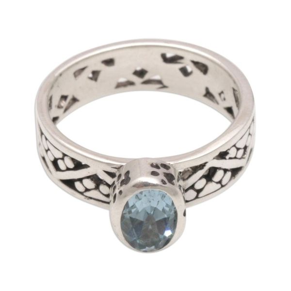 Alternate image for Blue Topaz and Sterling Silver Single Stone Ring from Bali Paws for a Cause