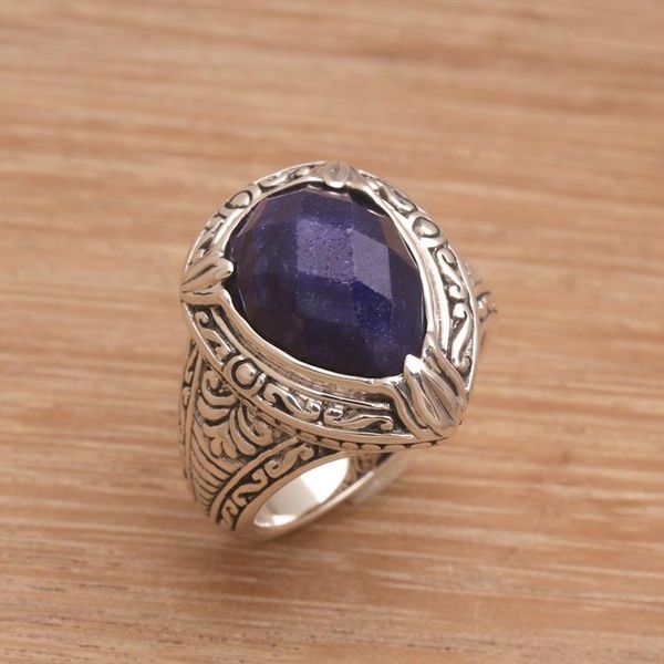 Alternate image for Handmade Balinese Sapphire and Sterling Silver Cocktail Ring Palace Elegance