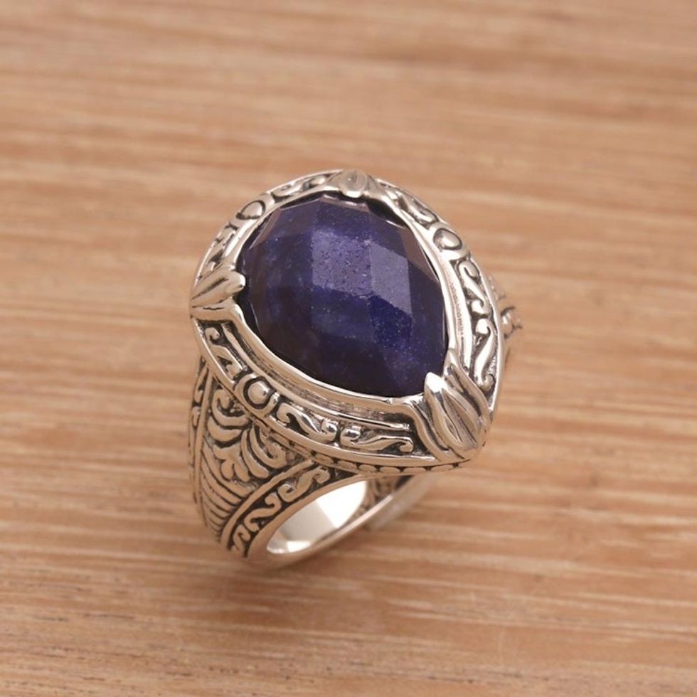 Handmade Balinese Sapphire and Sterling Silver Cocktail Ring 'Palace Elegance'