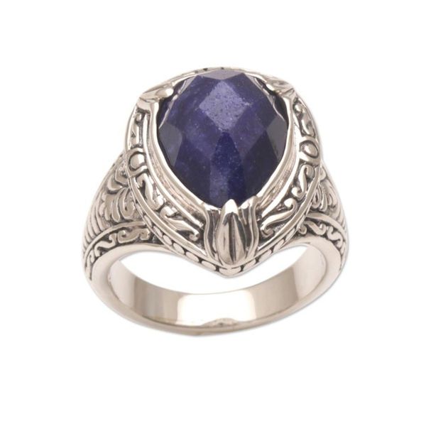 Alternate image for Handmade Balinese Sapphire and Sterling Silver Cocktail Ring Palace Elegance