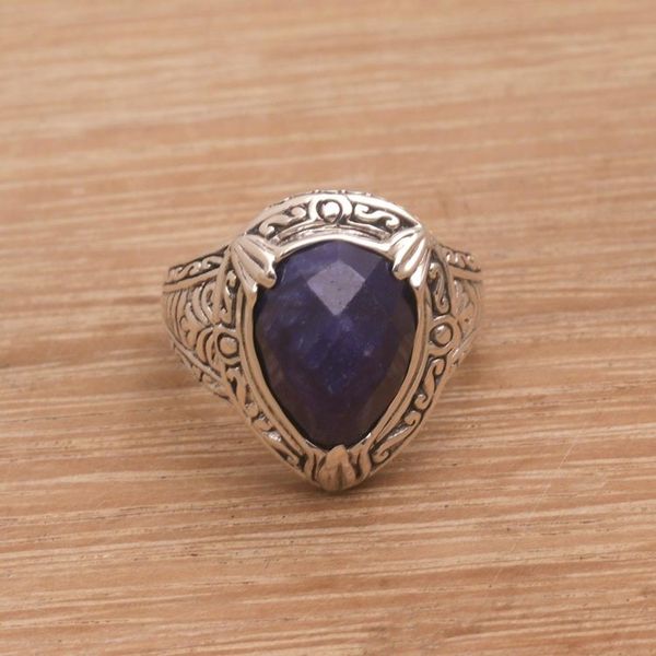 Alternate image for Handmade Balinese Sapphire and Sterling Silver Cocktail Ring Palace Elegance