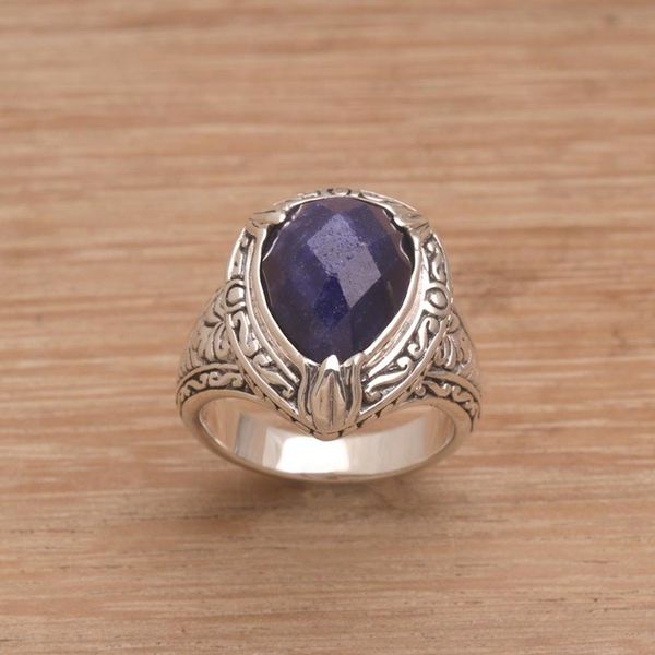 Alternate image for Handmade Balinese Sapphire and Sterling Silver Cocktail Ring Palace Elegance