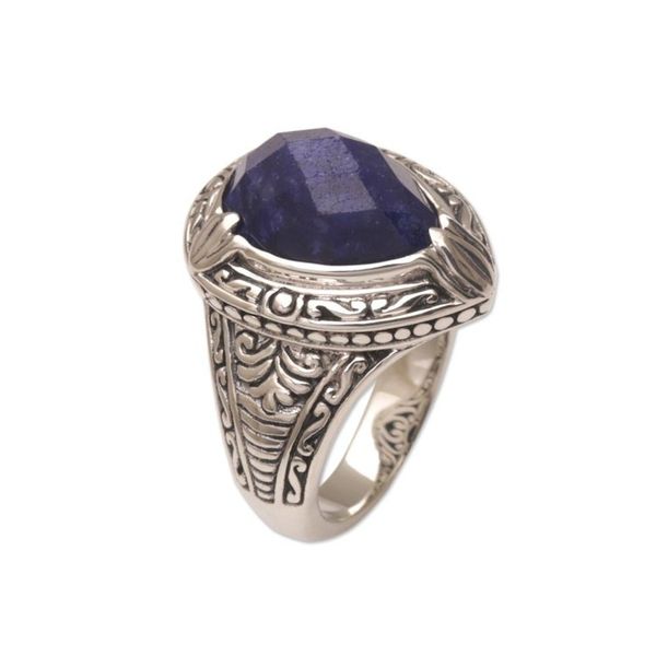 Alternate image for Handmade Balinese Sapphire and Sterling Silver Cocktail Ring Palace Elegance