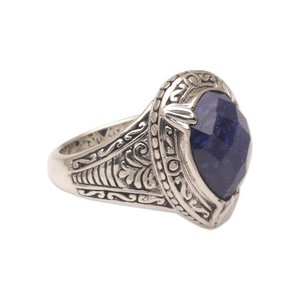 Alternate image for Handmade Balinese Sapphire and Sterling Silver Cocktail Ring Palace Elegance