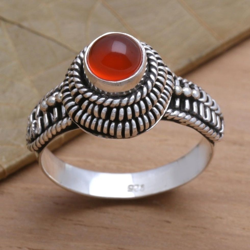 Handcrafted Single Stone Sterling Silver and Carnelian Ring 'Sunset Radiance'