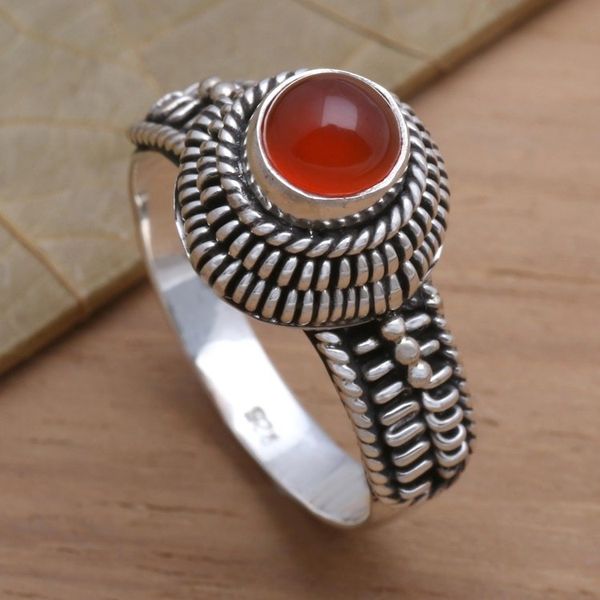 Alternate image for Handcrafted Single Stone Sterling Silver and Carnelian Ring Sunset Radiance