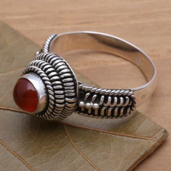 Alternate image for Handcrafted Single Stone Sterling Silver and Carnelian Ring Sunset Radiance