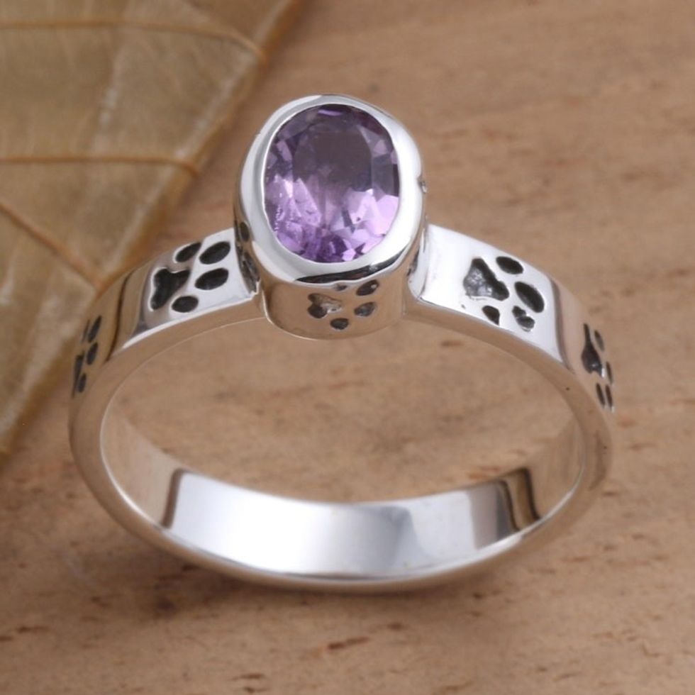 Amethyst and Sterling Silver Paw Print Ring 'Paw Prints in Purple'
