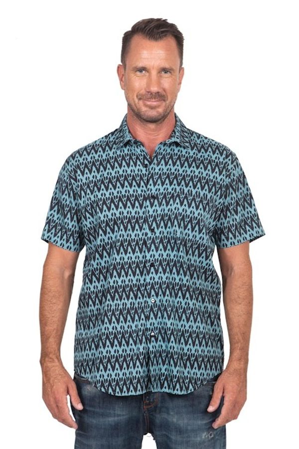 Alternate image for Mens Hand-Stamped Collared Cotton Shirt Heartbeats