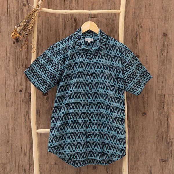 Alternate image for Mens Hand-Stamped Collared Cotton Shirt Heartbeats