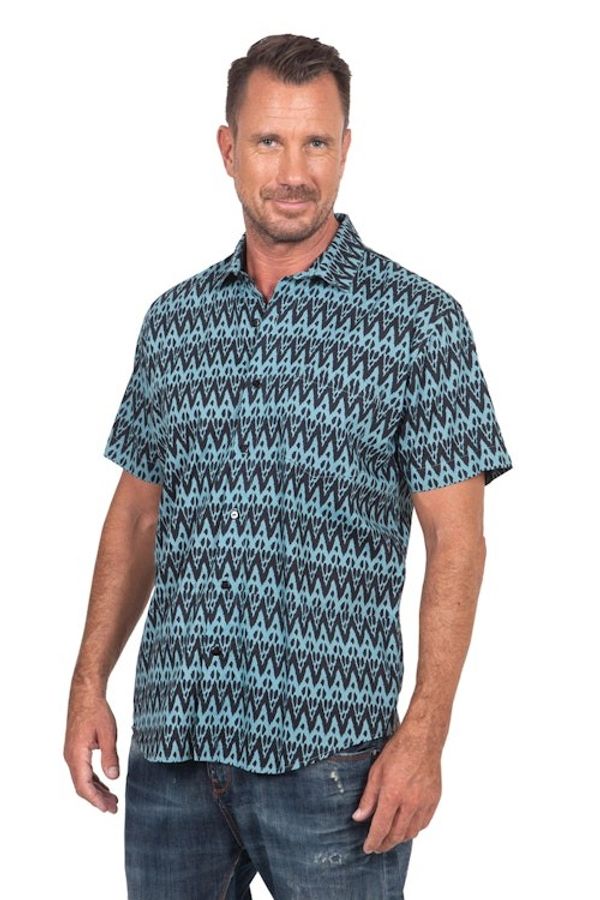Alternate image for Mens Hand-Stamped Collared Cotton Shirt Heartbeats