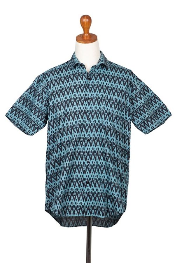 Alternate image for Mens Hand-Stamped Collared Cotton Shirt Heartbeats